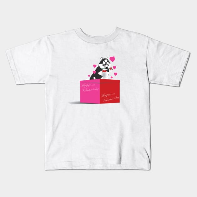 Puppy Husky Valentine Kids T-Shirt by Kanom-Tom